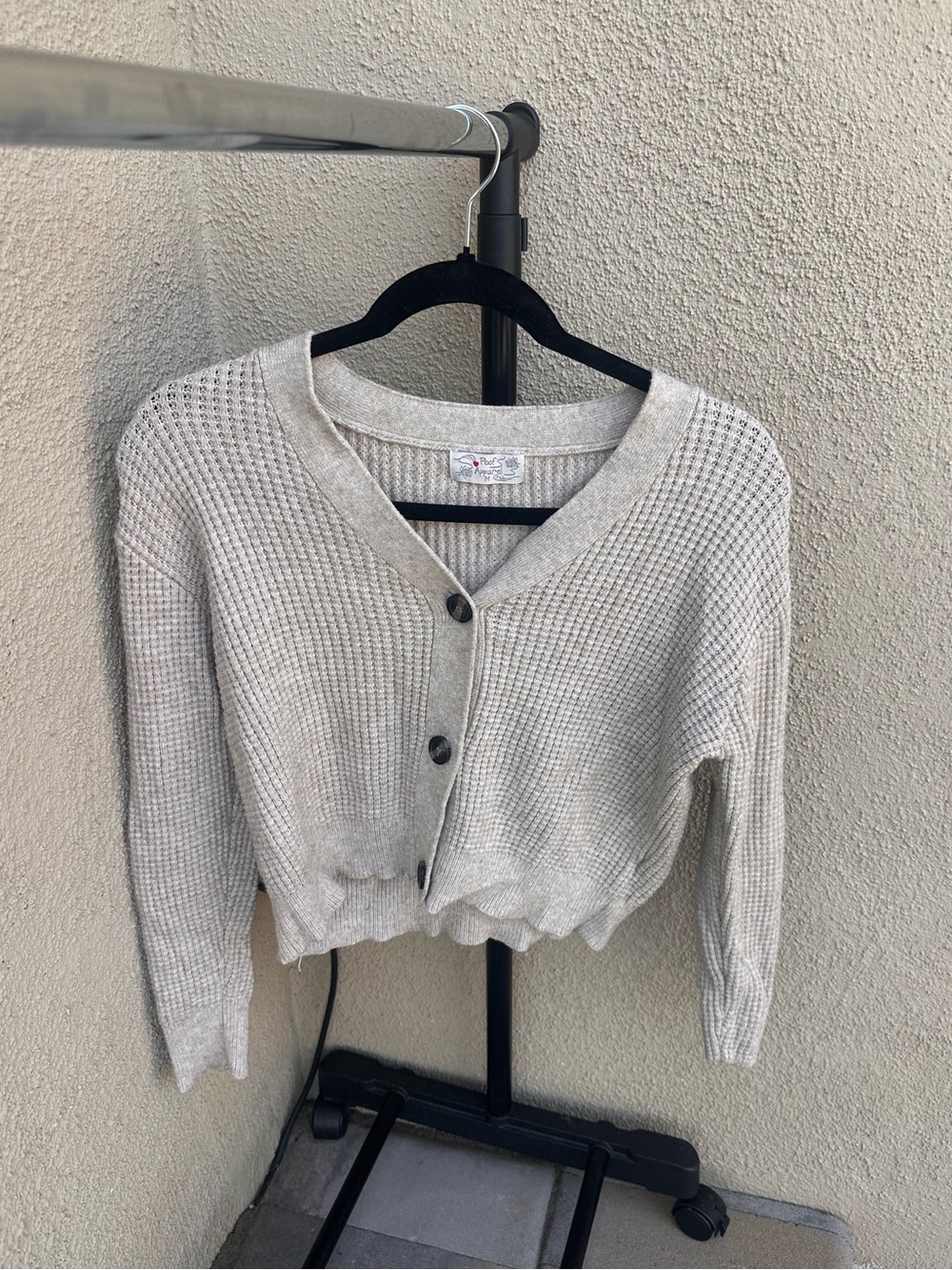 Poor Apparel Cropped V-Neck Button Front Women's Sweater Cardigan Cream